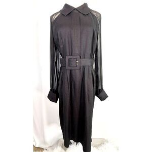 Vintage | Bloomingdale's Black Pencil Dress Sheer Long Sleeves Hong Kong | Sz 12